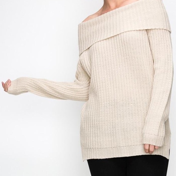 Favlux Tan Knit Off The Shoulder Sweater - Picture 2 of 9